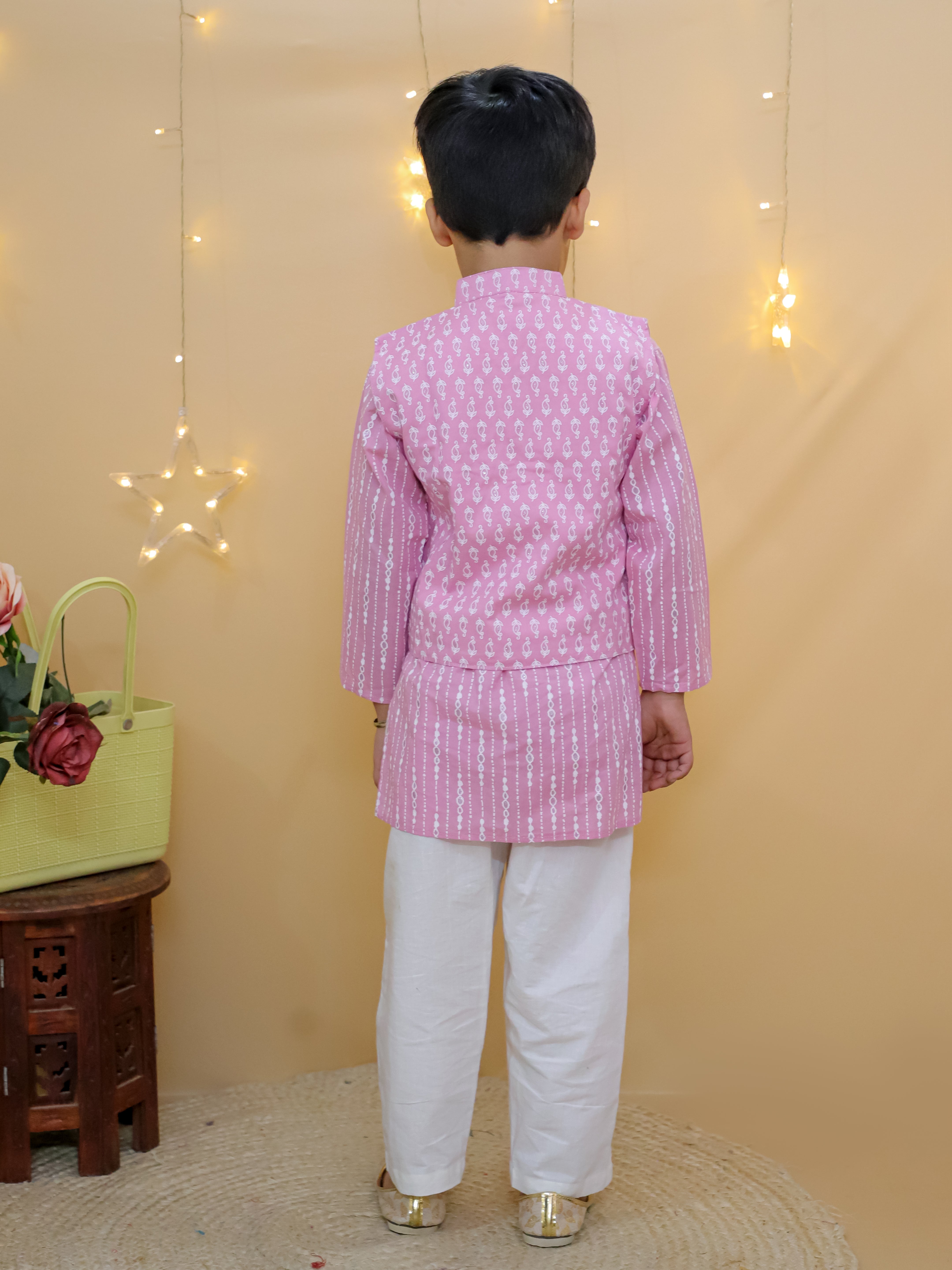 Boys Ethnic Blush Charm Kurta Pajyama & Jacket Set