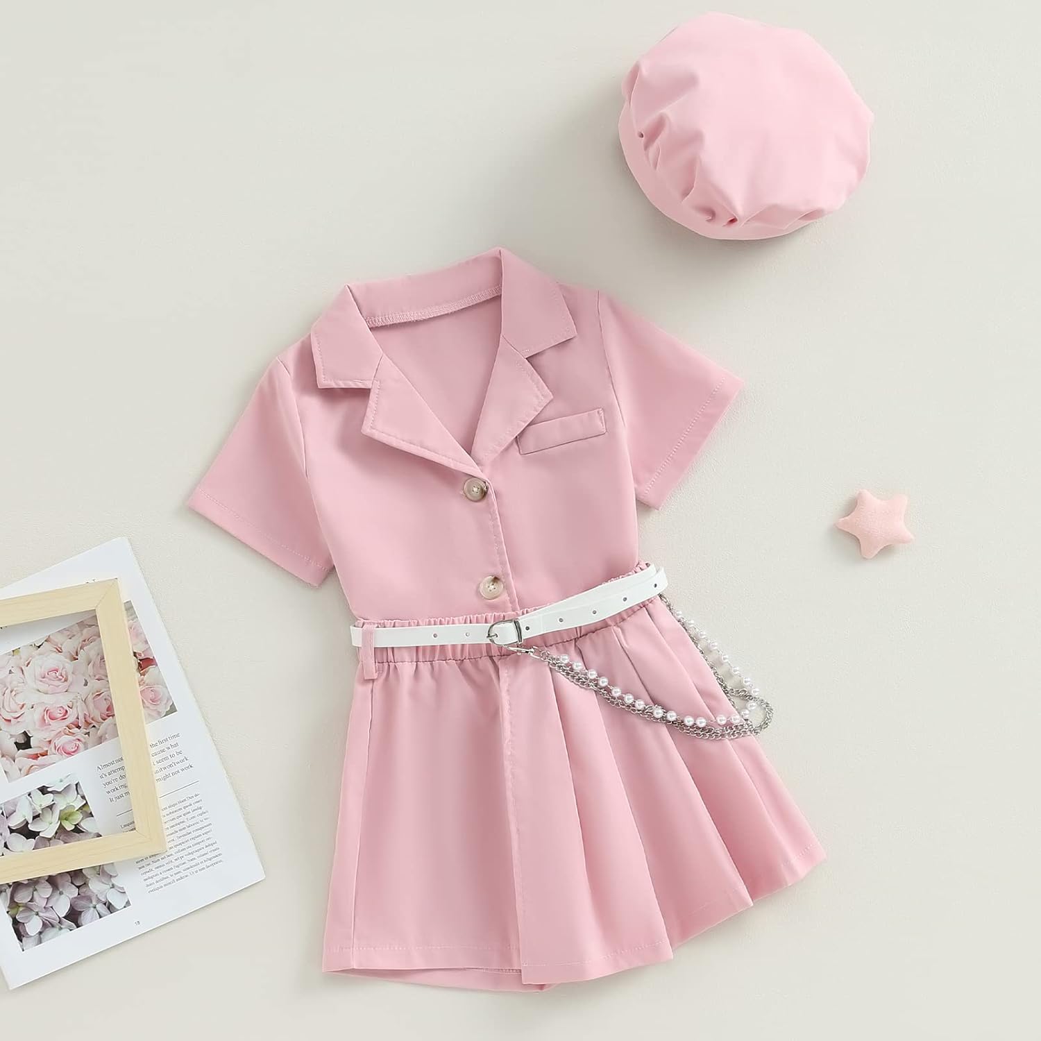 Girls Pleated Pink Top with shorts