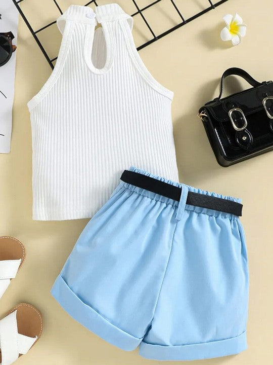 Girls Halter Neck Top & Shorts With Belt & Wallet