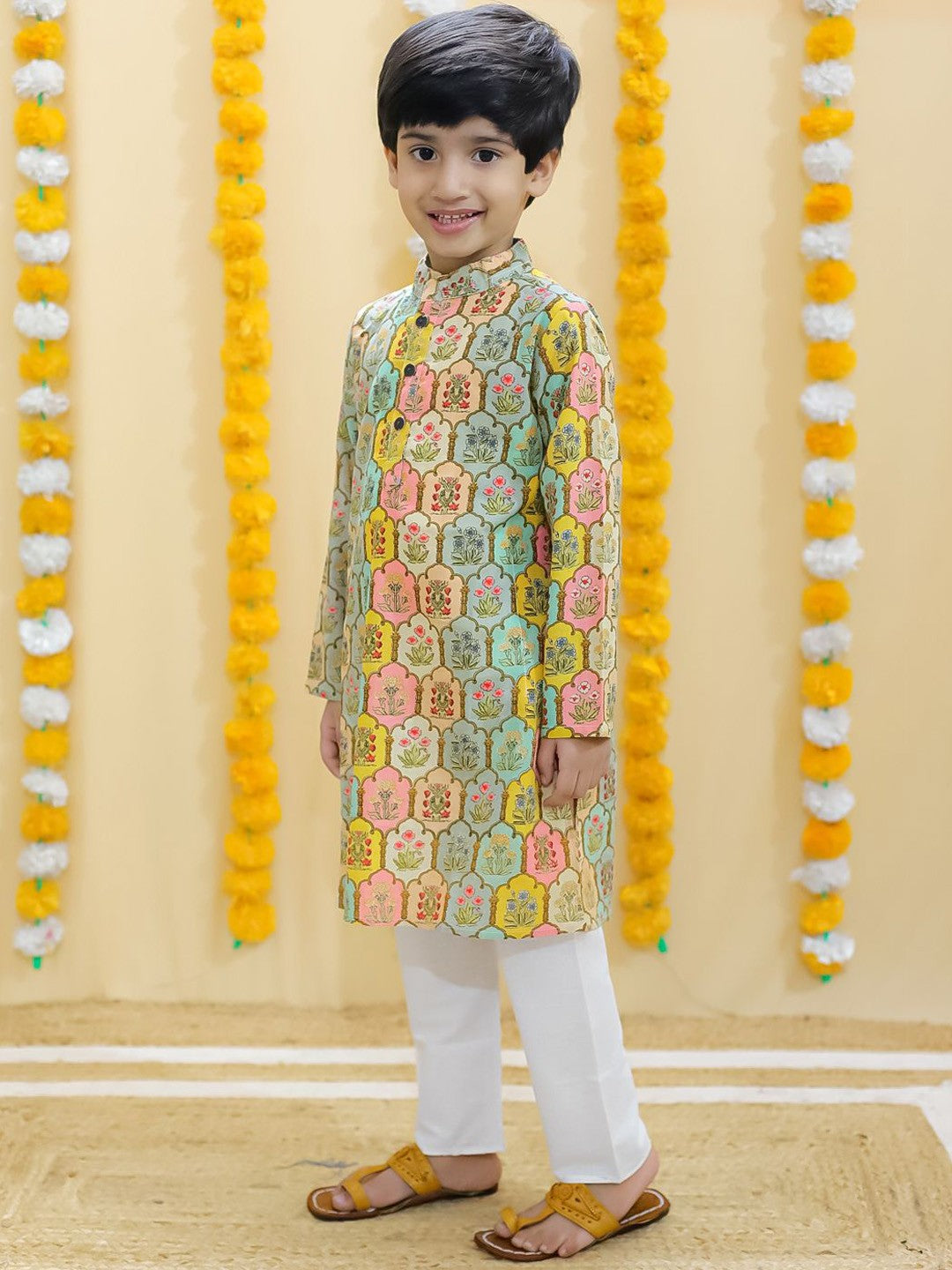 Boys Ethnic Motifs Printed Regular Pure Cotton Kurta with Pyjama