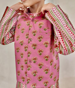 Boys Ethnic Floral Printed Pure Cotton Kurta with Pajama and Nehru Jacket